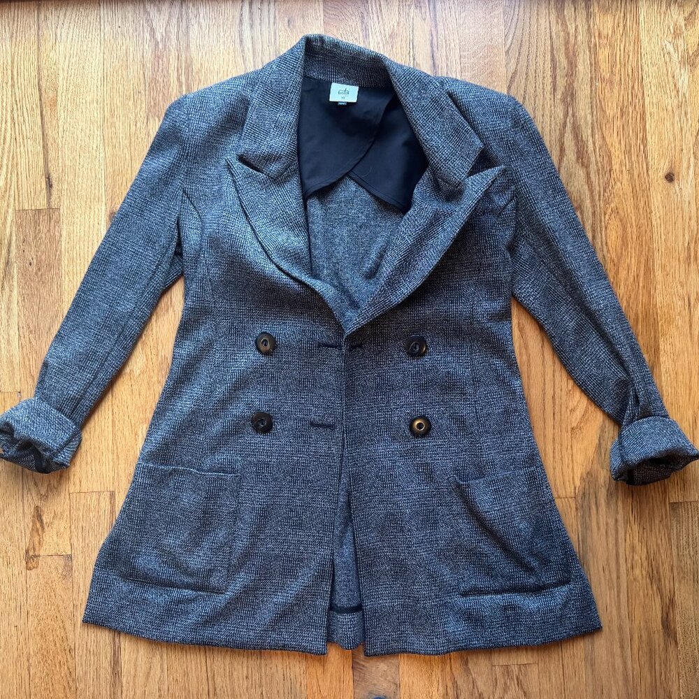 CAbi Black & White Patterned Long Blazer